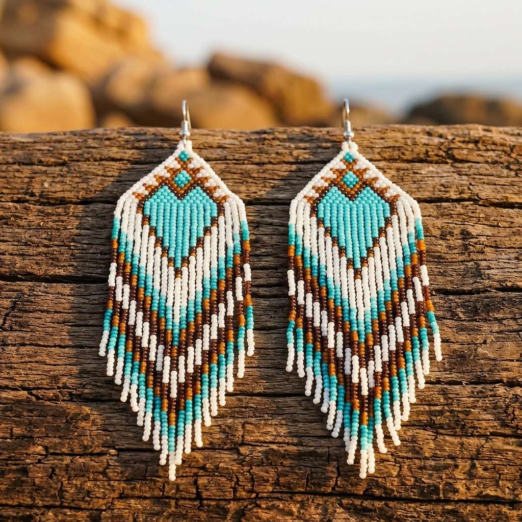 Bohemian Beaded Tassel Earrings Turquoise Heart Earrings