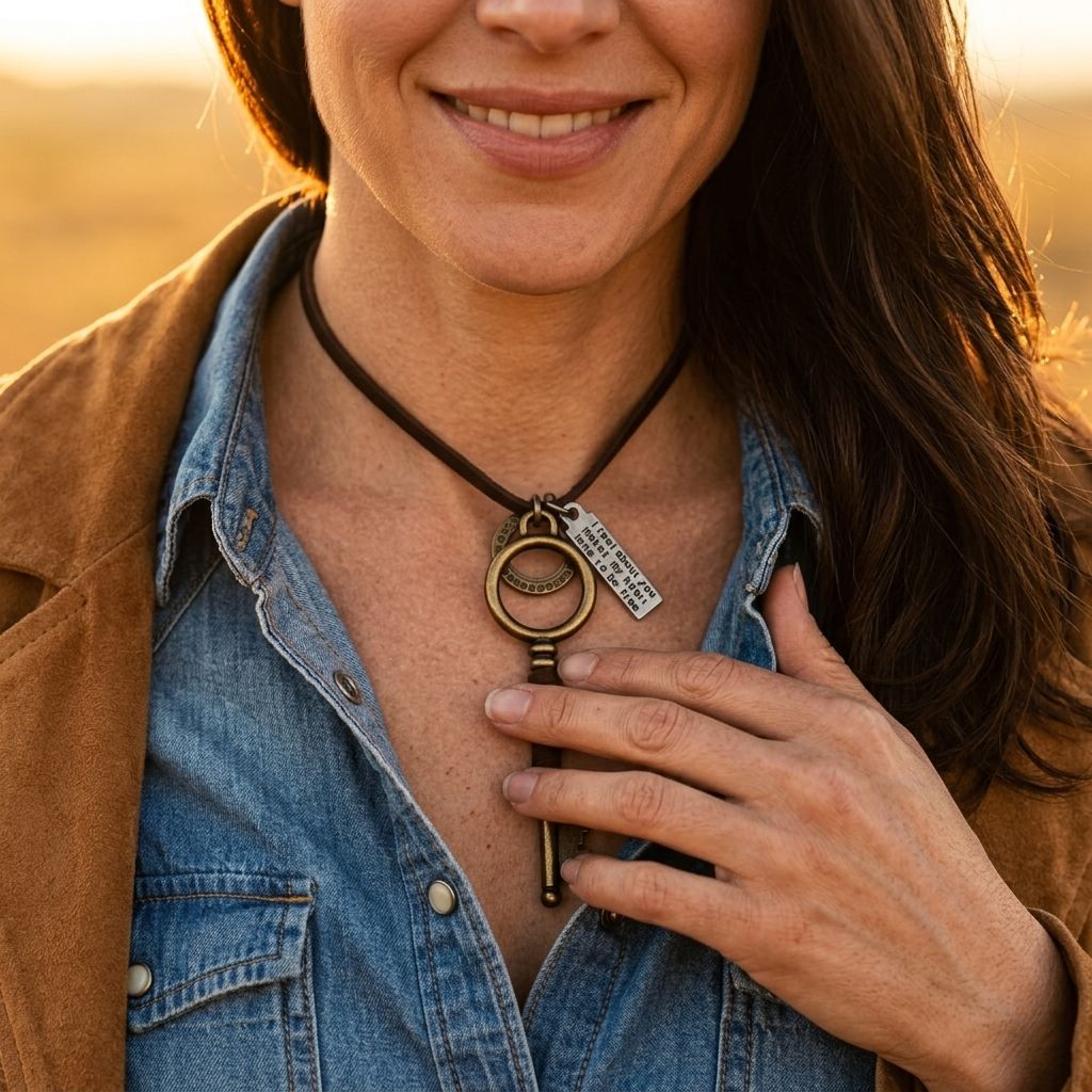 Vintage Bronze Key Pendant Leather Necklace