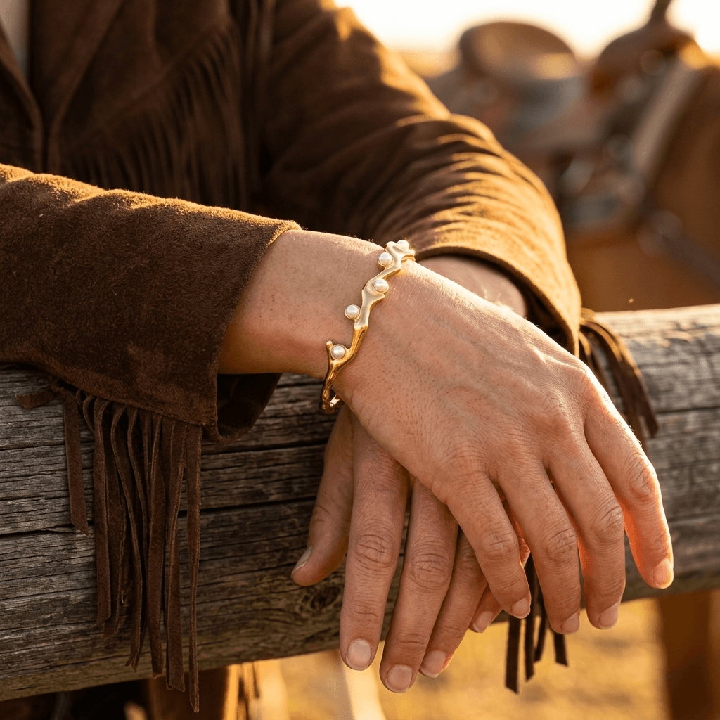 Border Inlaid Pearl Open Light Luxury Bracelet