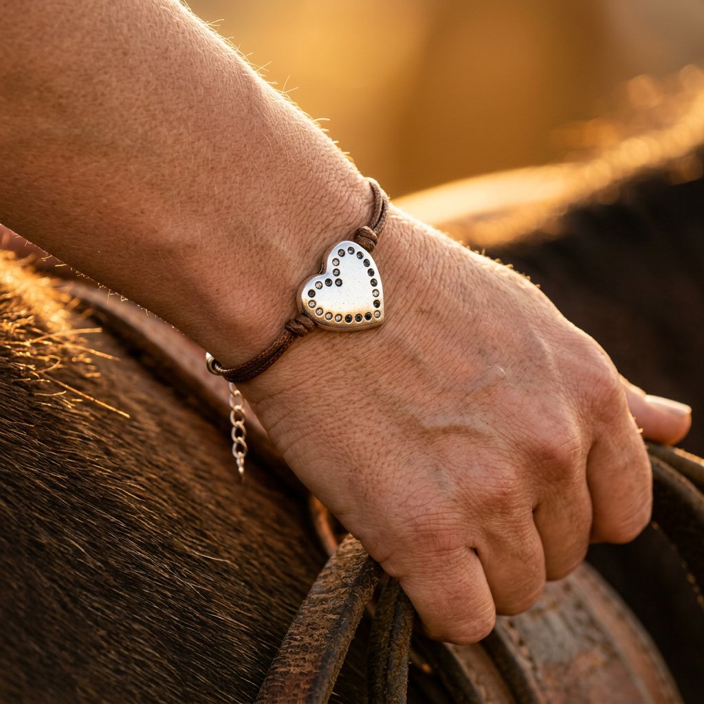 Boho Brown Cord Silver Crystal Heart Bracelet