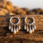 Silver Pearl Tassel Chandelier Earrings