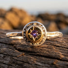 Vintage Gold Hammered Amethyst Star Ring
