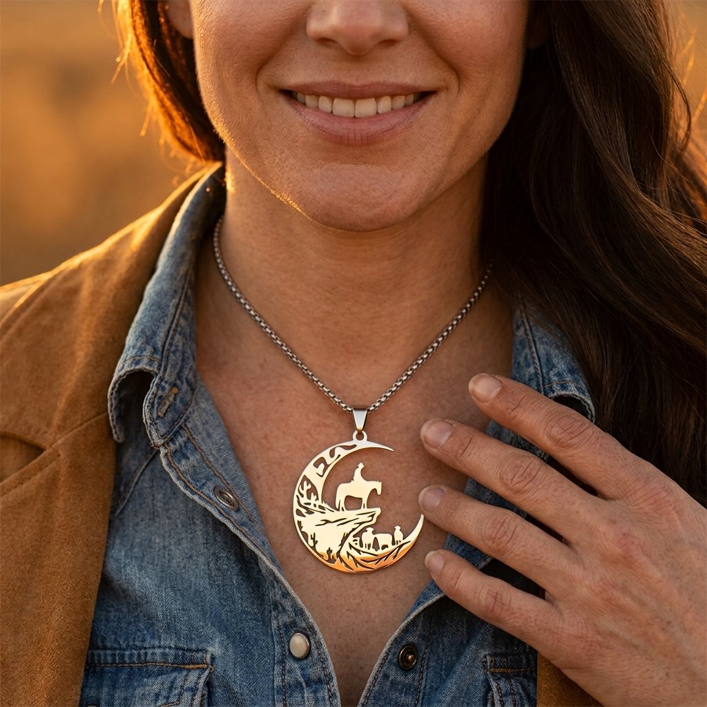 Celestial Silver Moon Horse Necklace