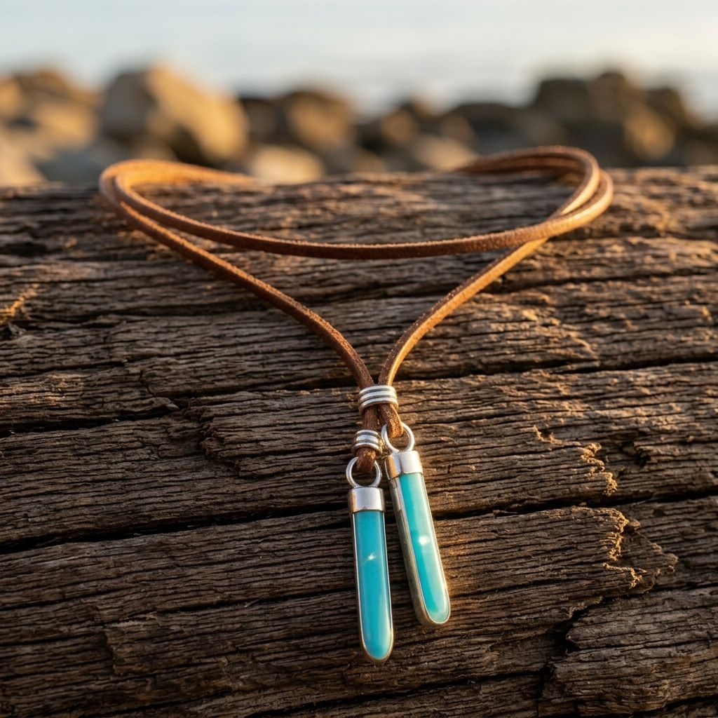 Boho Leather Turquoise Pendant Necklace