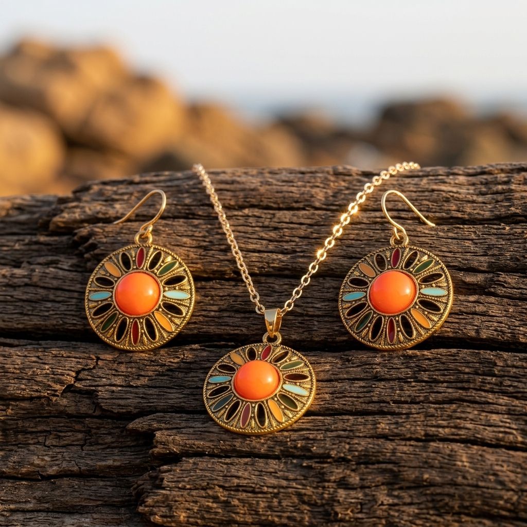 Boho Silver Turquoise Floral Cutout Jewelry Set