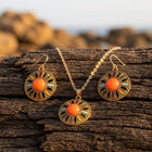 Boho Silver Turquoise Floral Cutout Jewelry Set