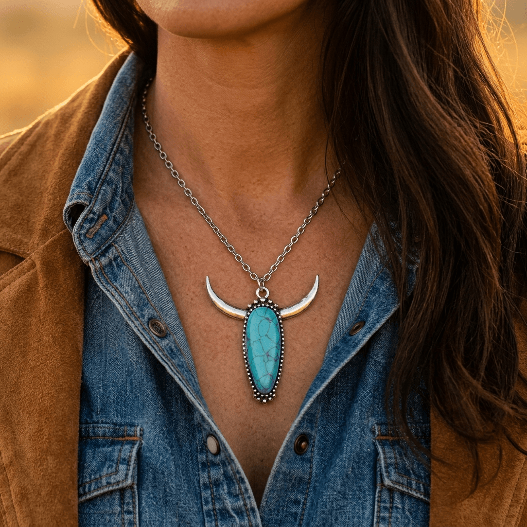Blue Horn Pendant Necklace