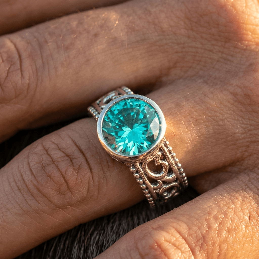 Bohemian Vintage Blue Oval Zirconia Ring