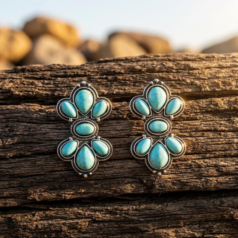 Southwestern Silver Turquoise Oval Earrings