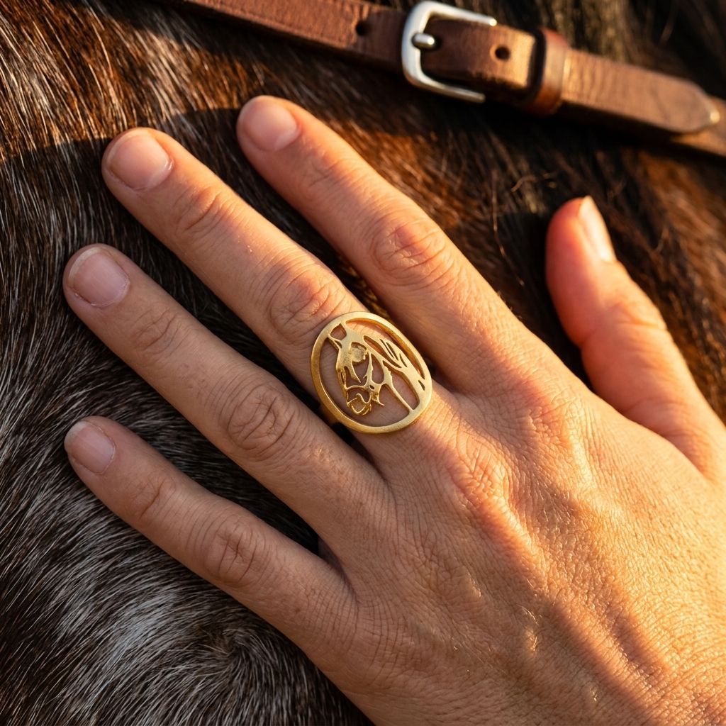 Vintage Gold Horse Head Oval Ring
