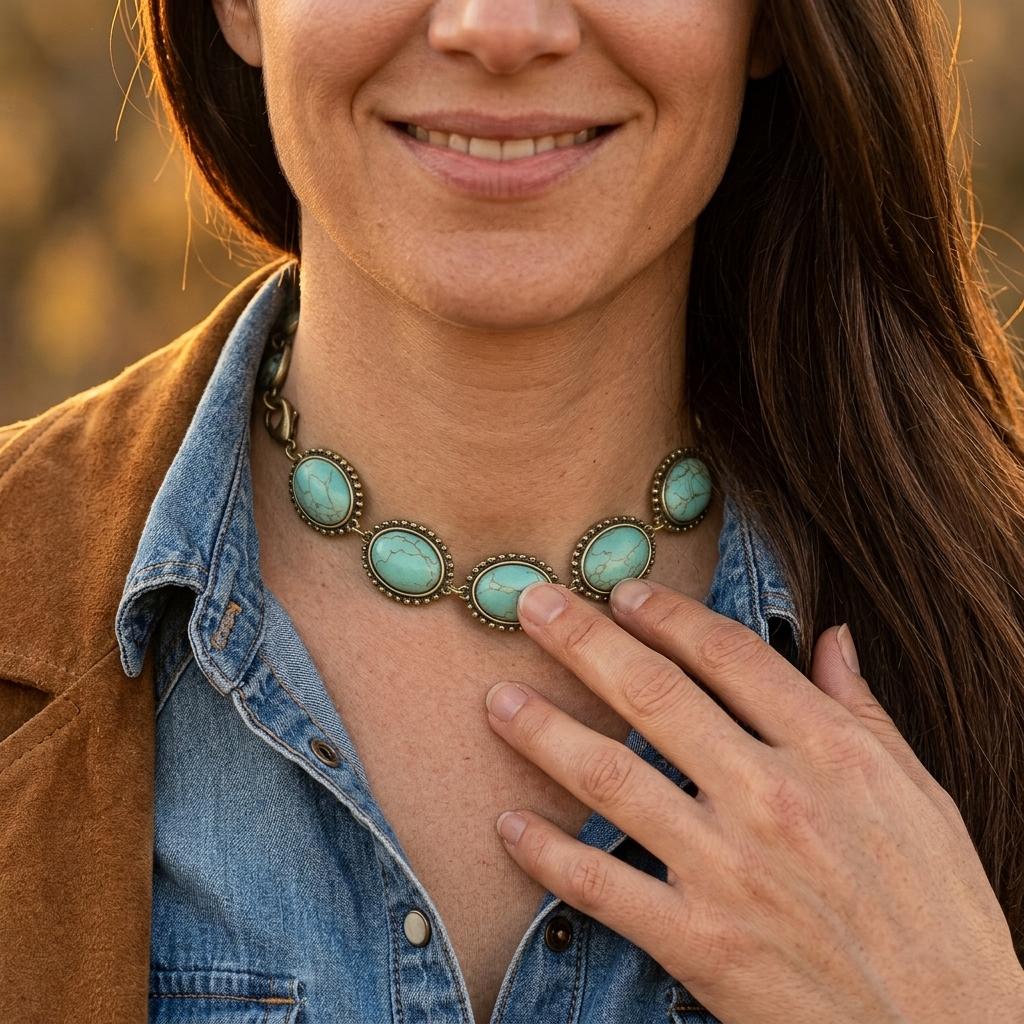 Vintage Gold Turquoise Pearl Link Necklace
