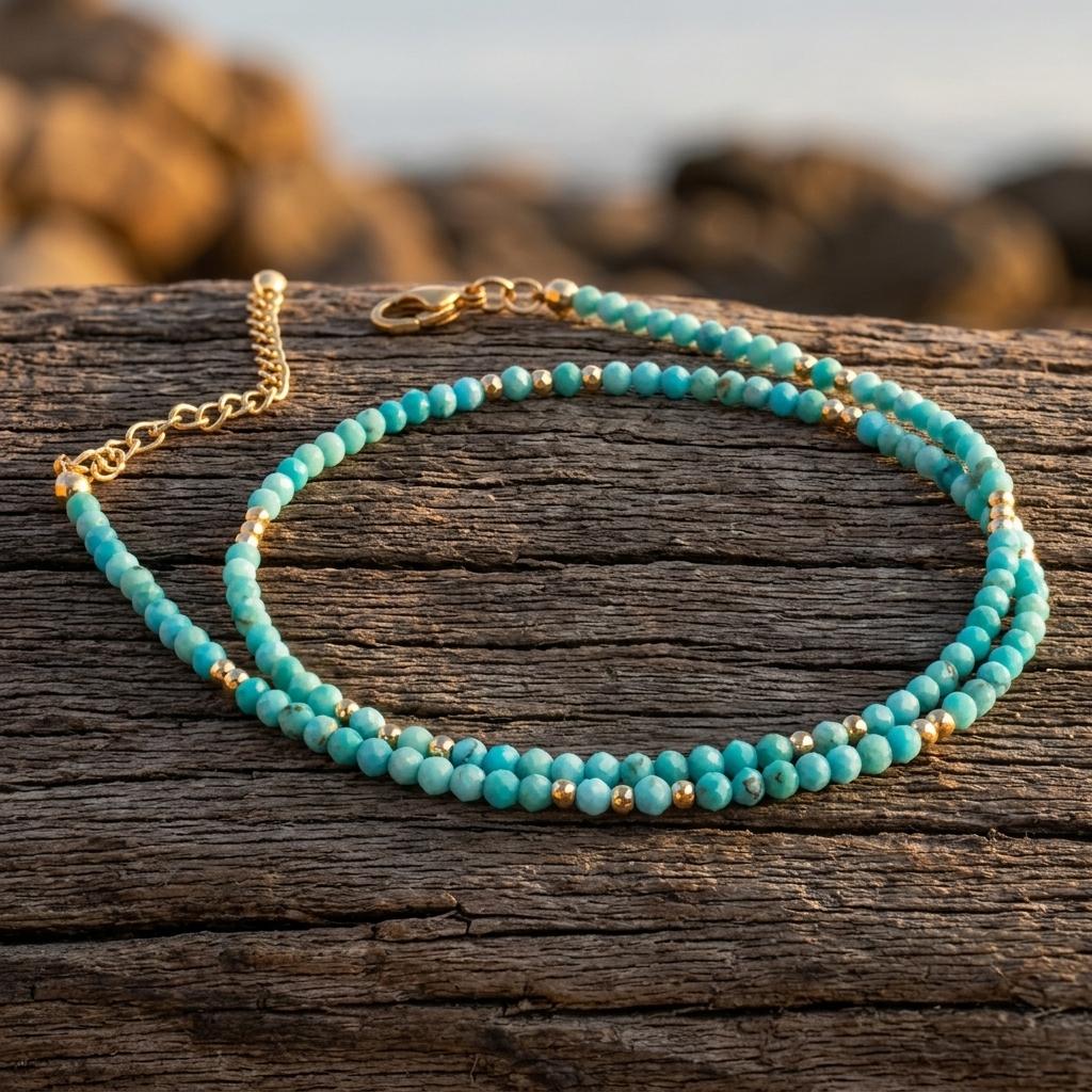 Boho Gold Turquoise Beaded Necklace