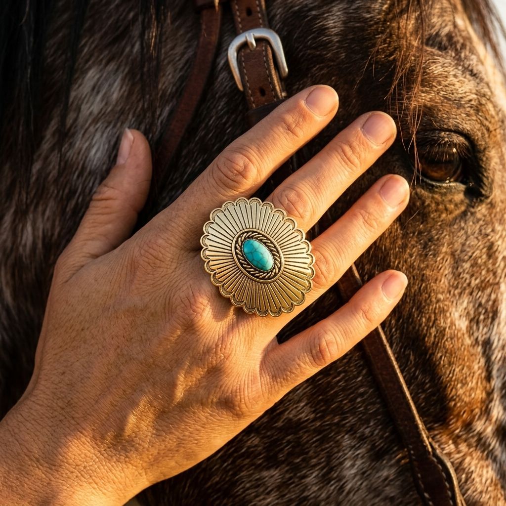 Vintage Gold Turquoise Scalloped Flower Ring