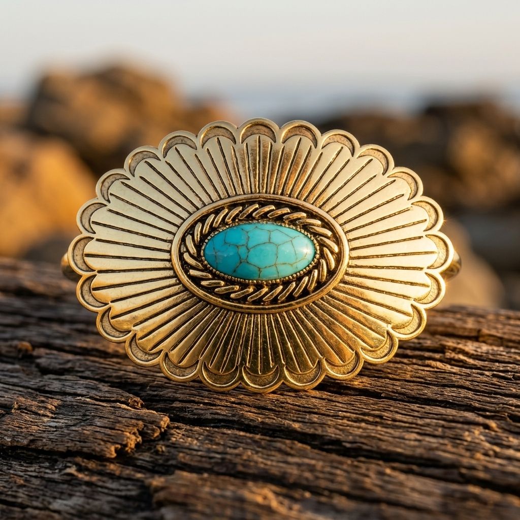 Vintage Gold Turquoise Scalloped Flower Ring
