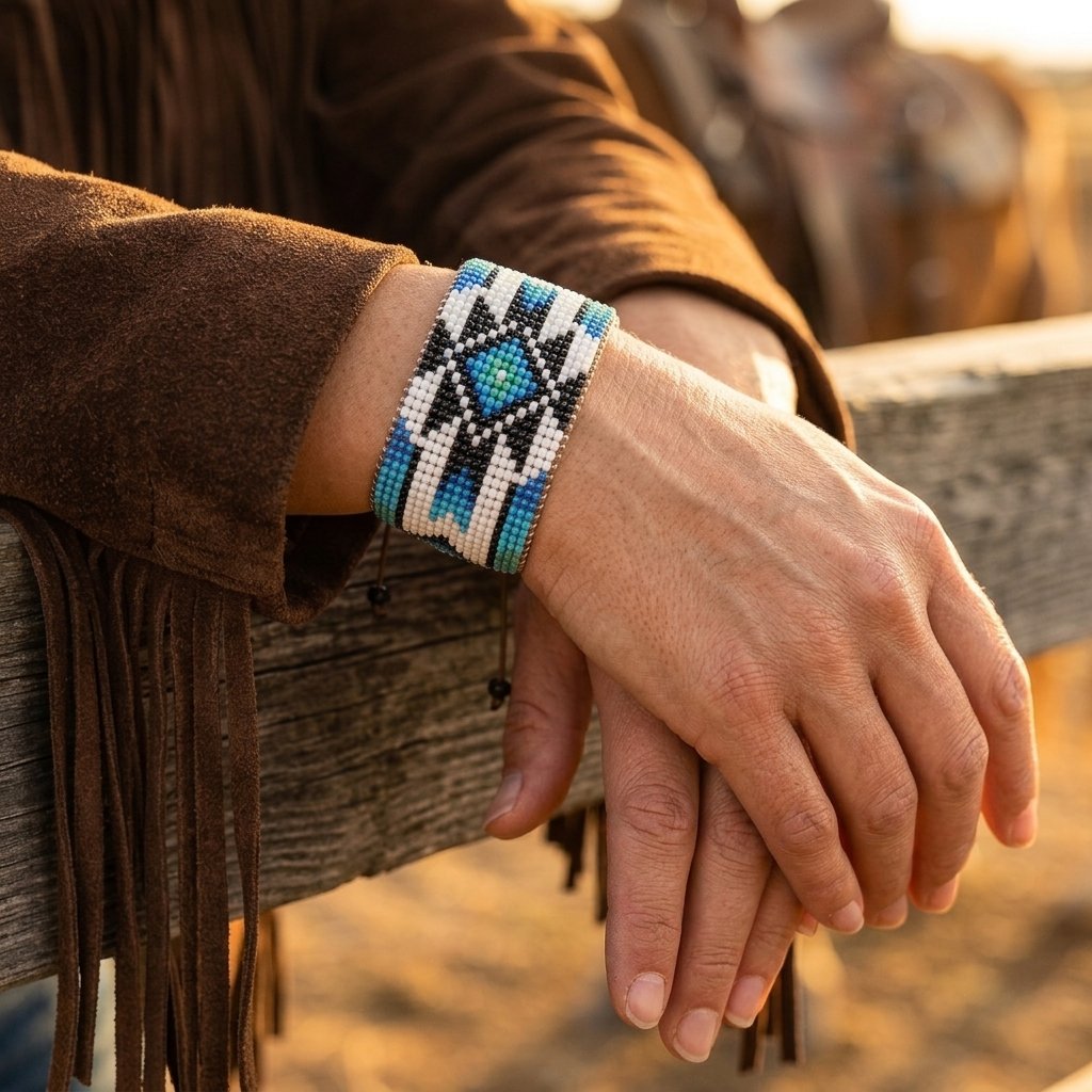 Bohemian Blue White Black Geometric Woven Bracelet