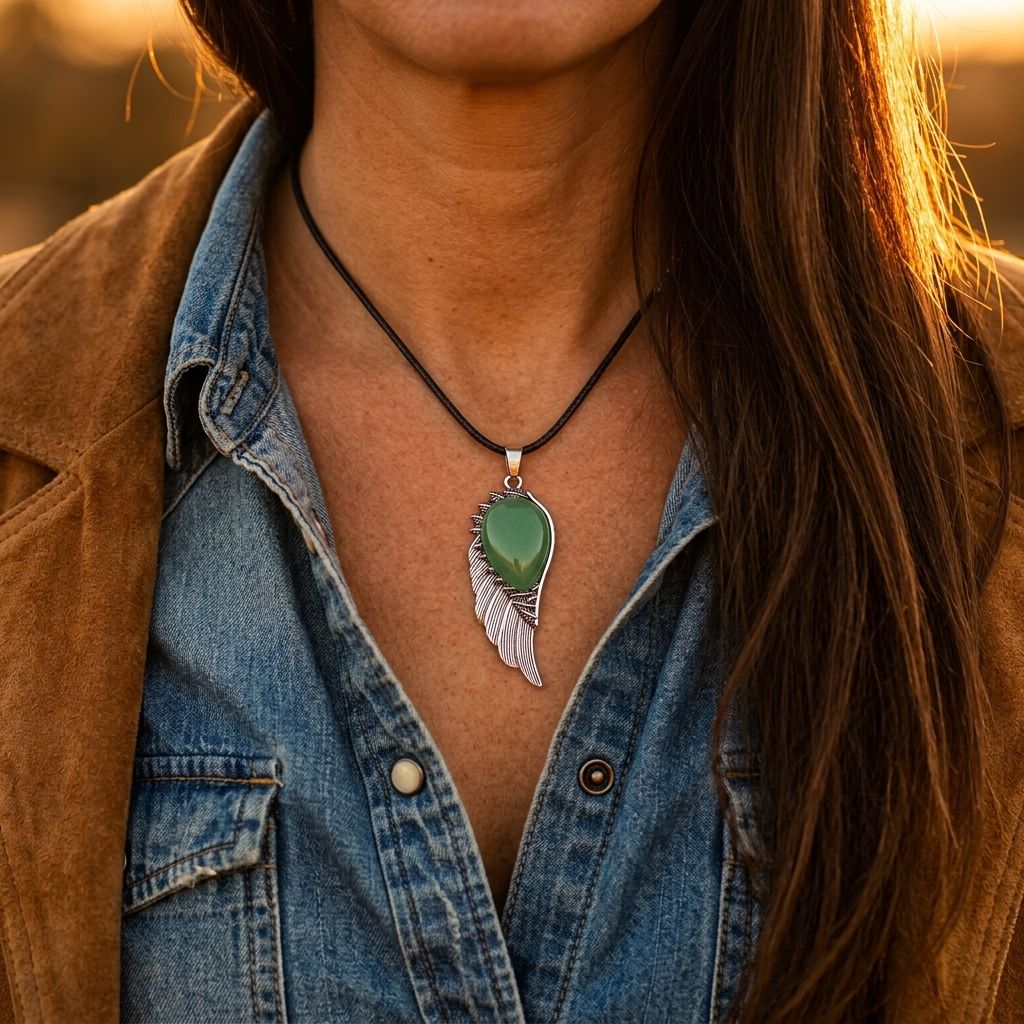 Boho Silver Jade Wing Pendant Necklace