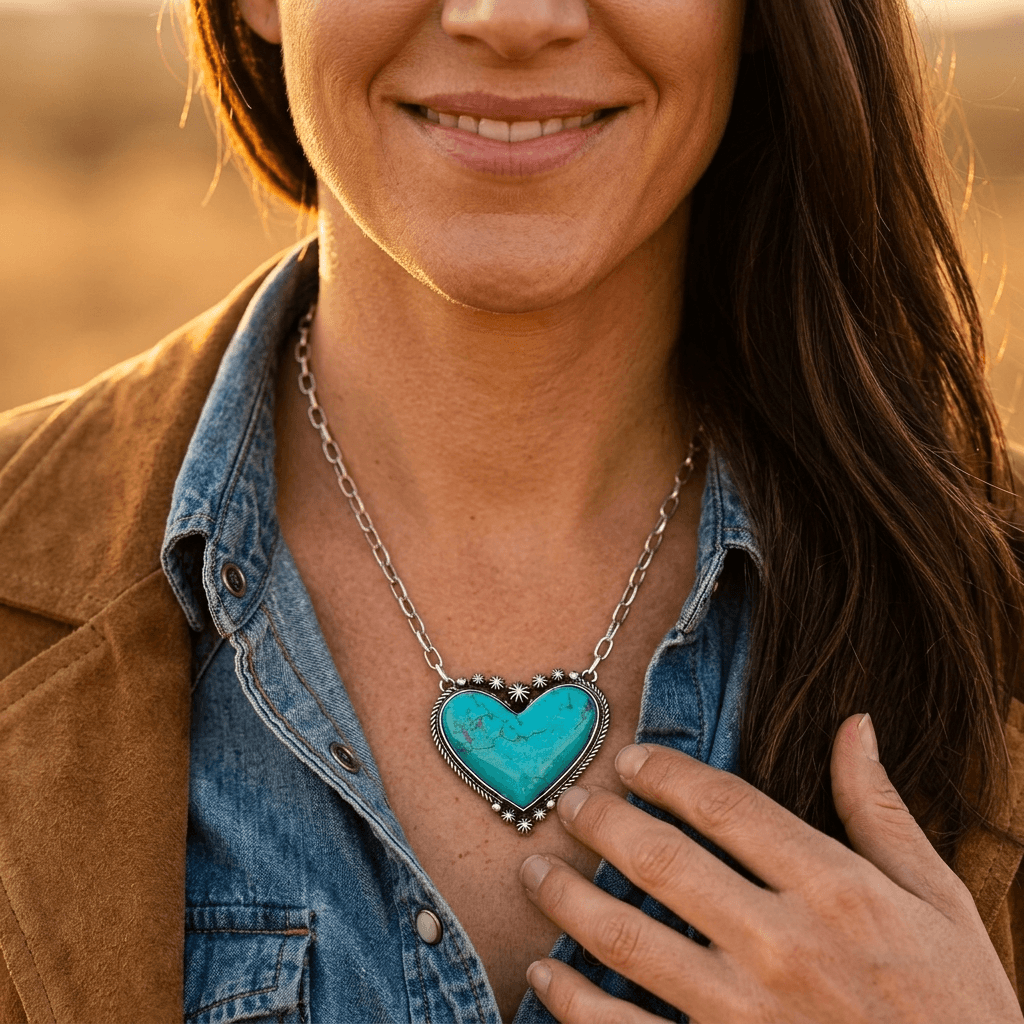 Bohemian Silver Turquoise Heart Necklace
