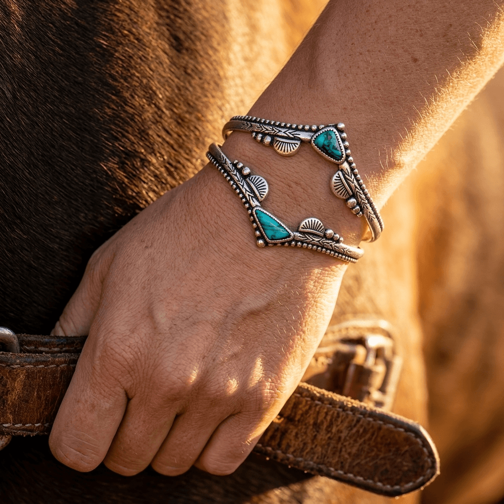 Turquoise Stone Western Silver Cuff Bracelet