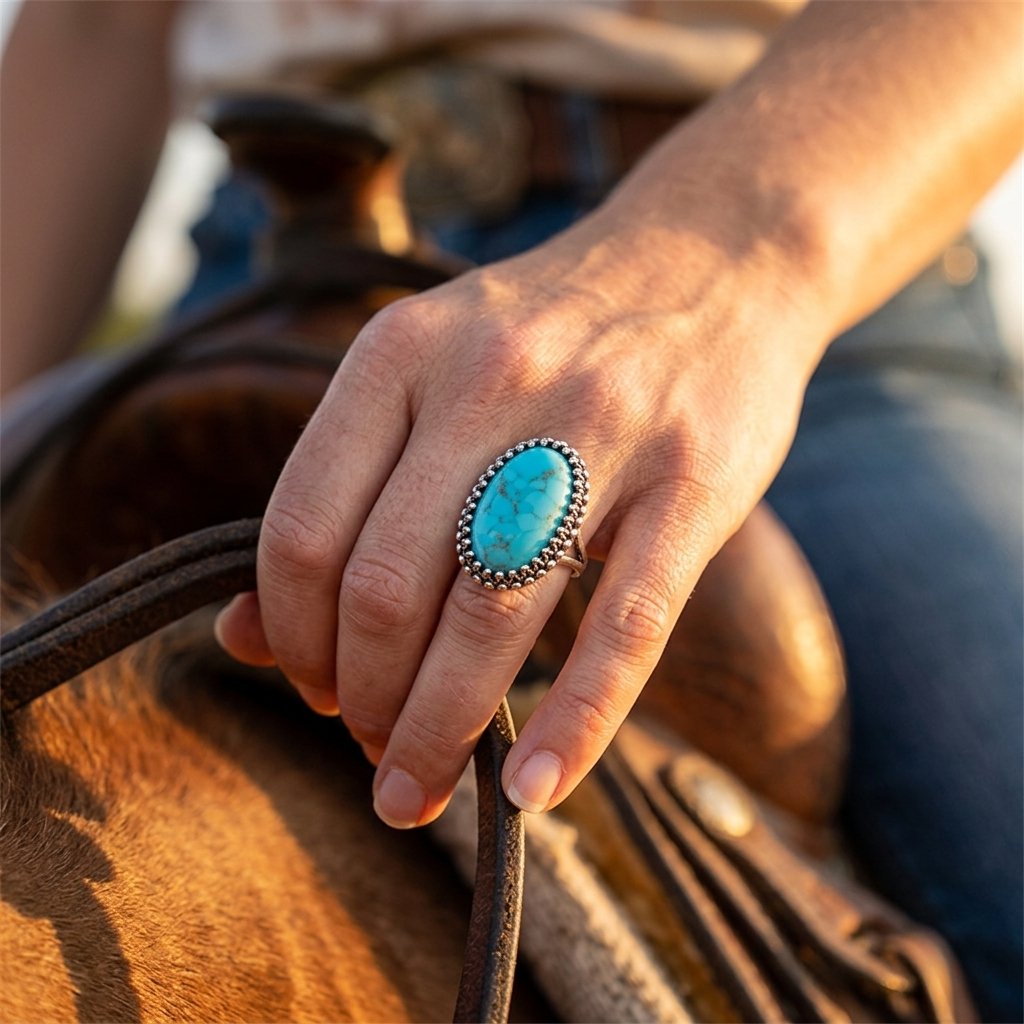 Vintage Silver Turquoise Beaded Oval Ring