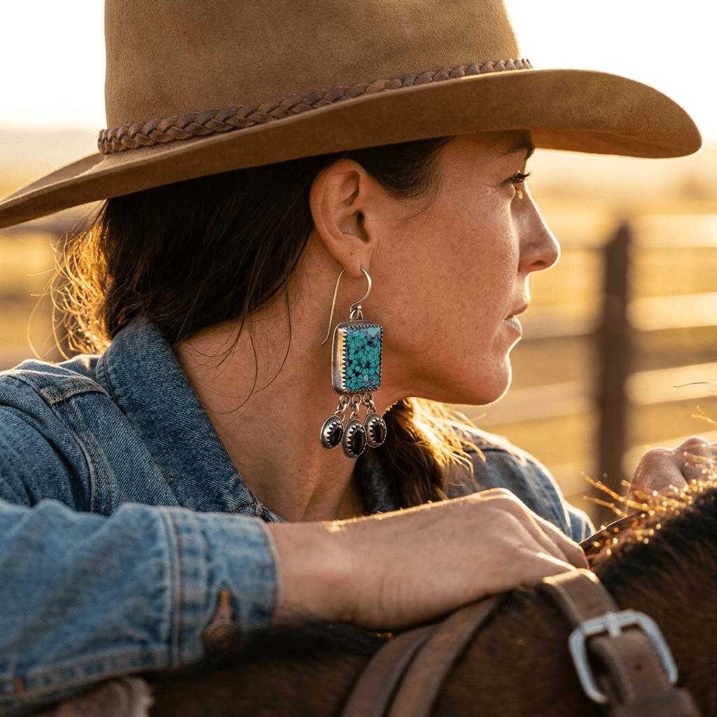 Vintage Western Turquoise Pistol Pendant Earrings