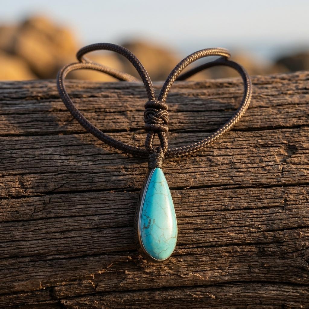 Boho Brass Turquoise Teardrop Necklace