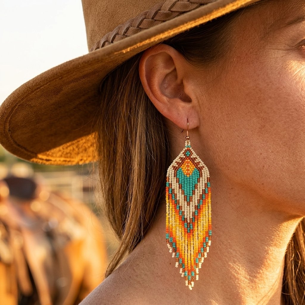 Bohemian Beaded Tassel Gold Turquoise Fringe Earrings