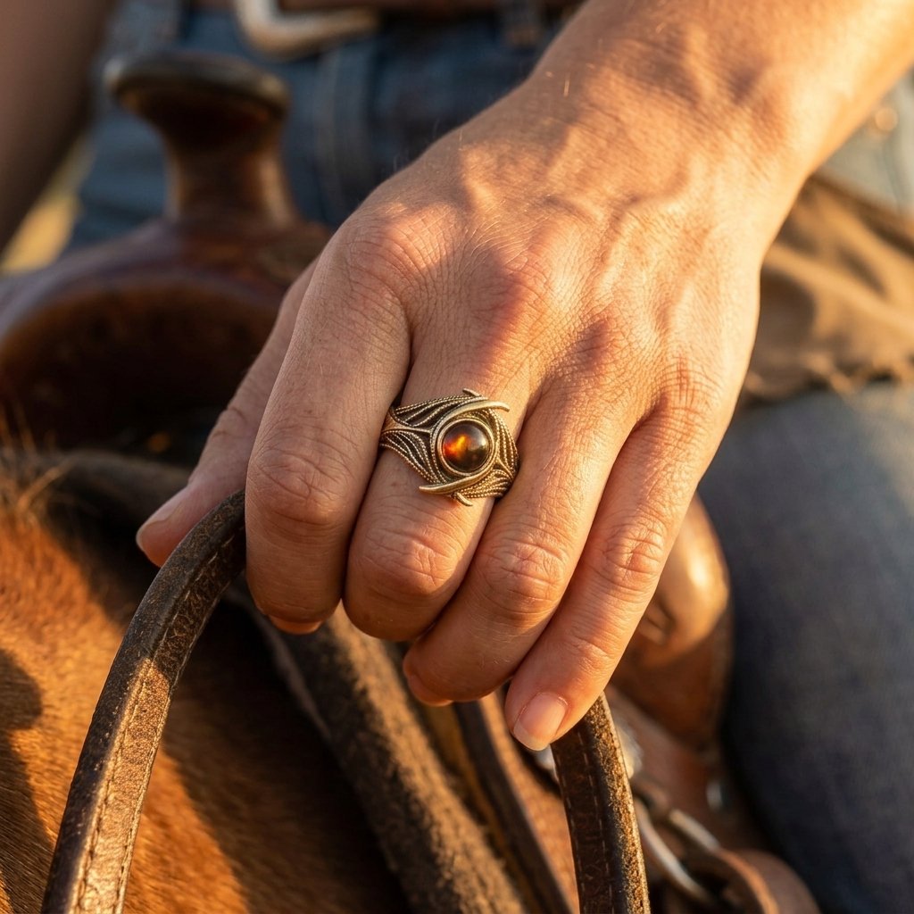 Retro Gold Amber Round Wing Ring