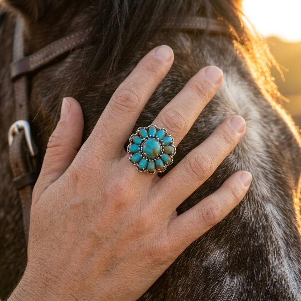 Boho Silver Turquoise Cluster Flower Ring