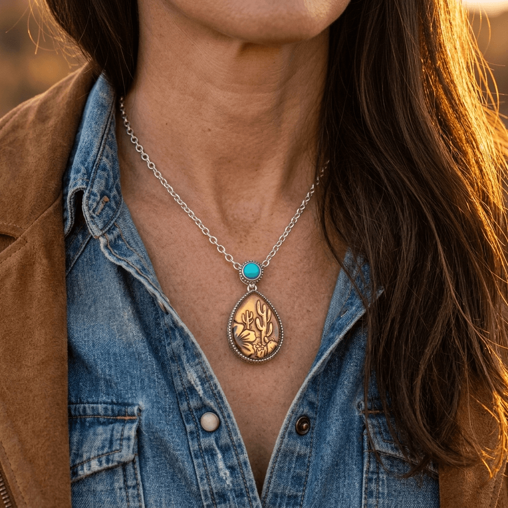 Bohemian Turquoise Oval Pendant Necklace