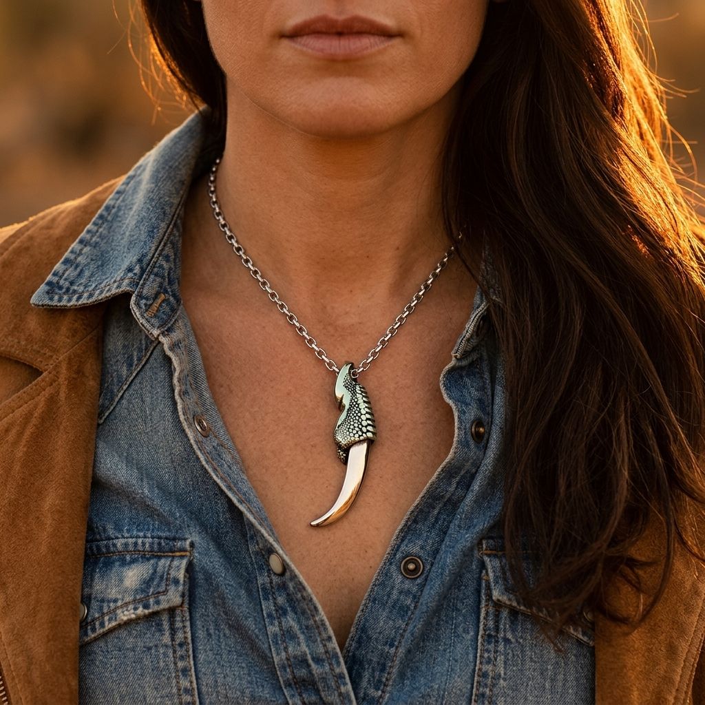 Vintage Silver Turquoise Claw Tooth Necklace