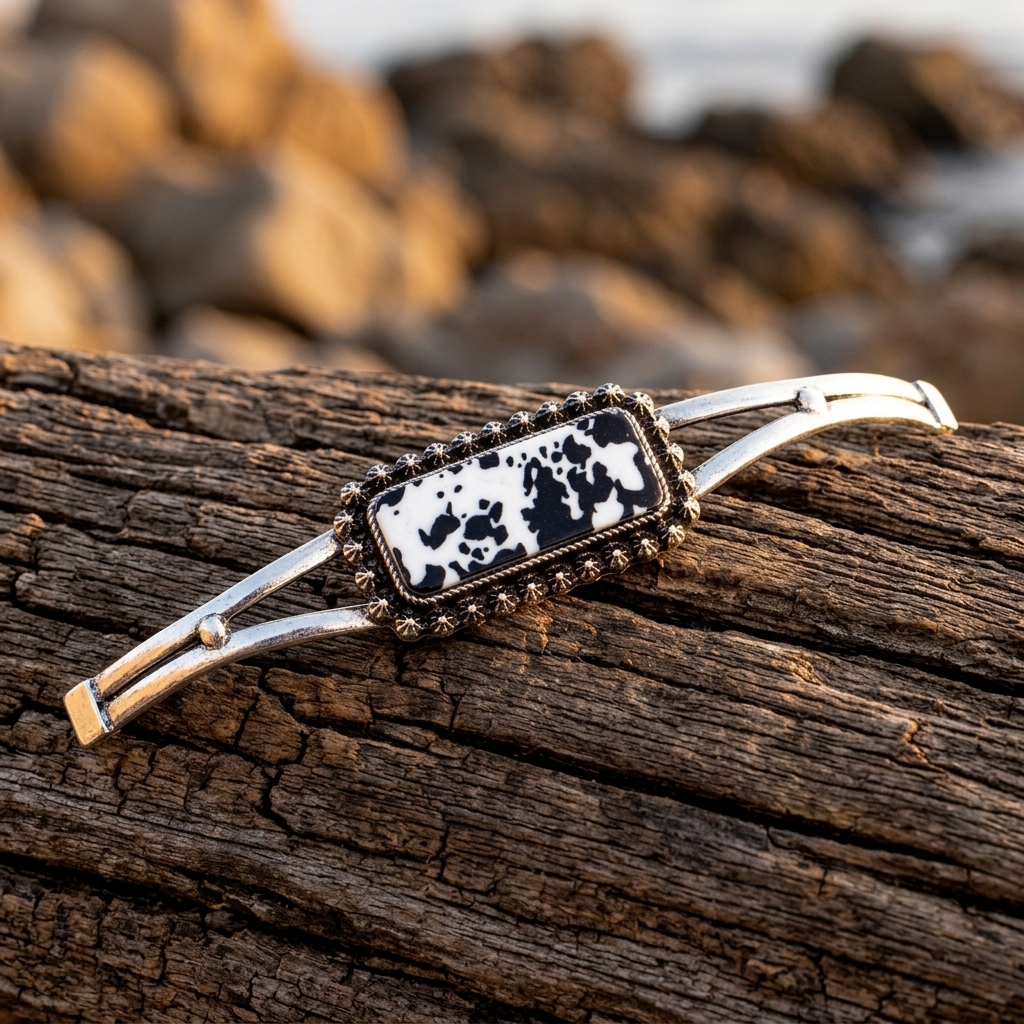 Retro Western Cowhide Acrylic Cuff Bangle Bracelet