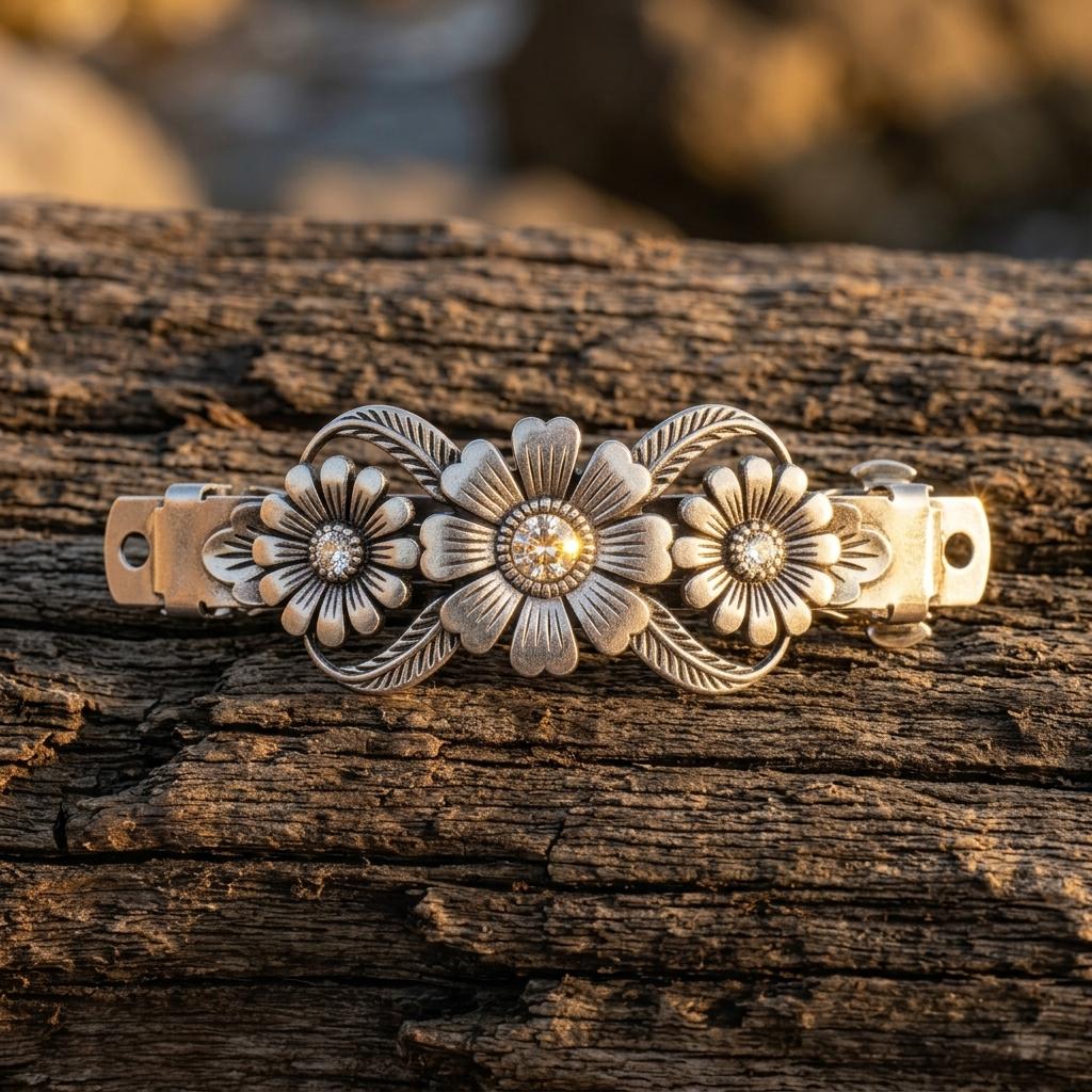 Vintage Silver Daisy Flower Hair Clip