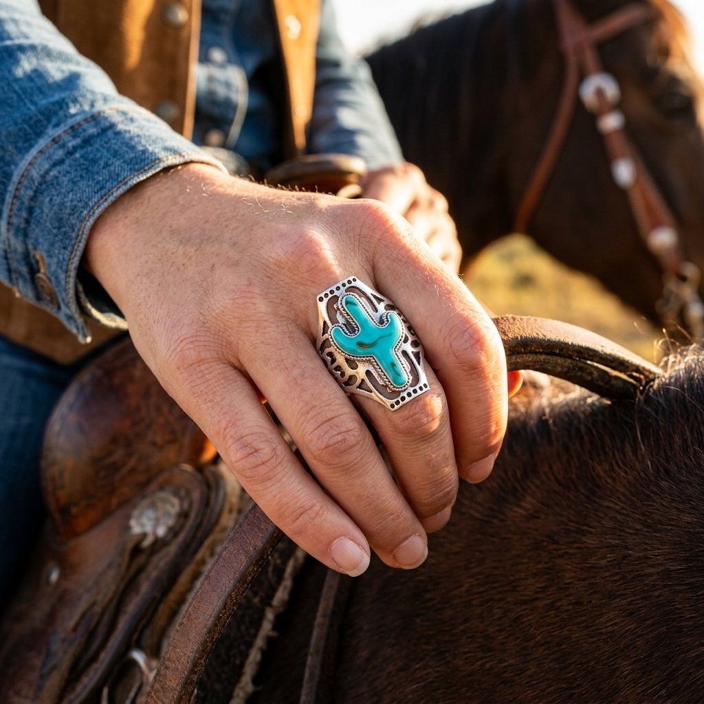 Southwestern Silver Turquoise Cross Ring