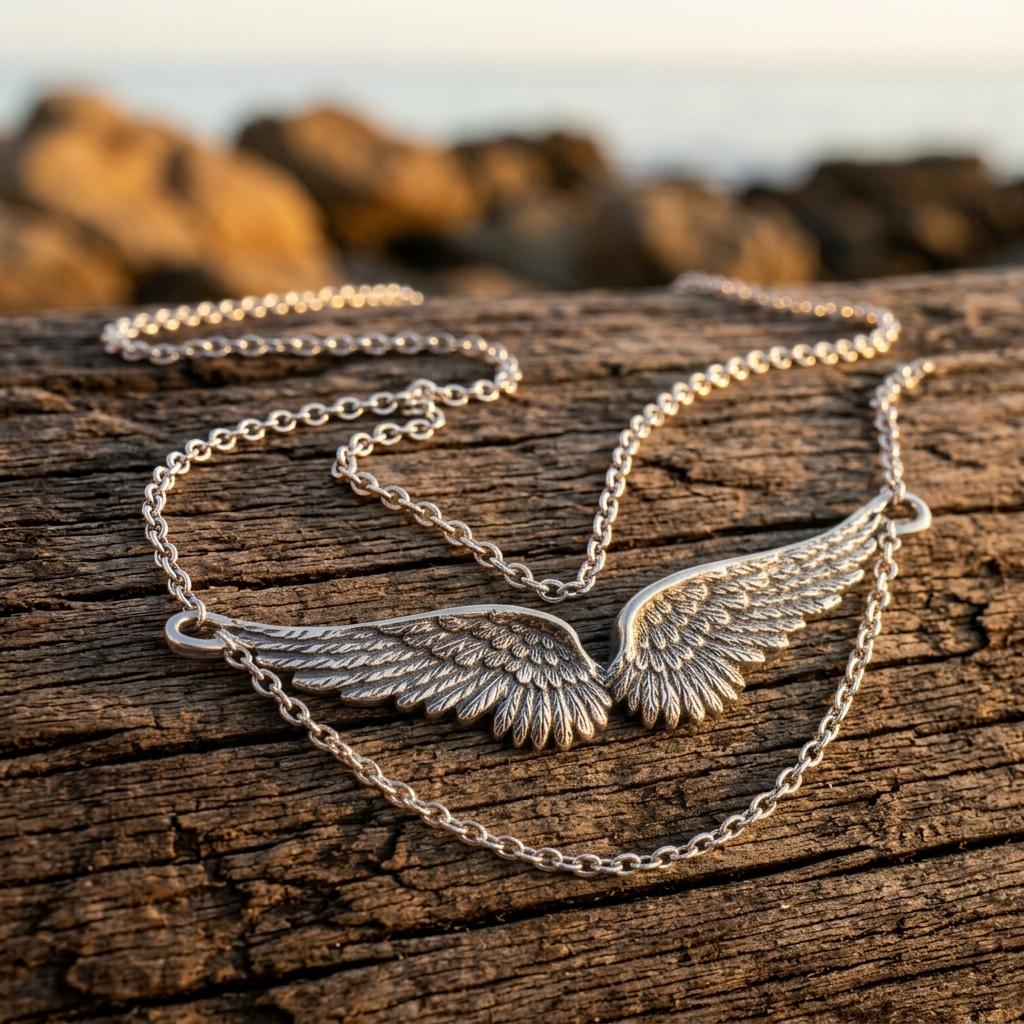 Celestial Silver Wings Pendant Necklace