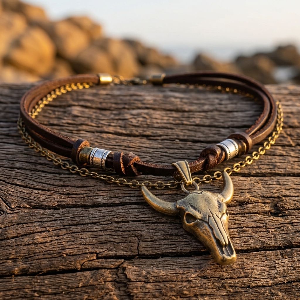 Western Brass Bull Skull Chain Bracelet