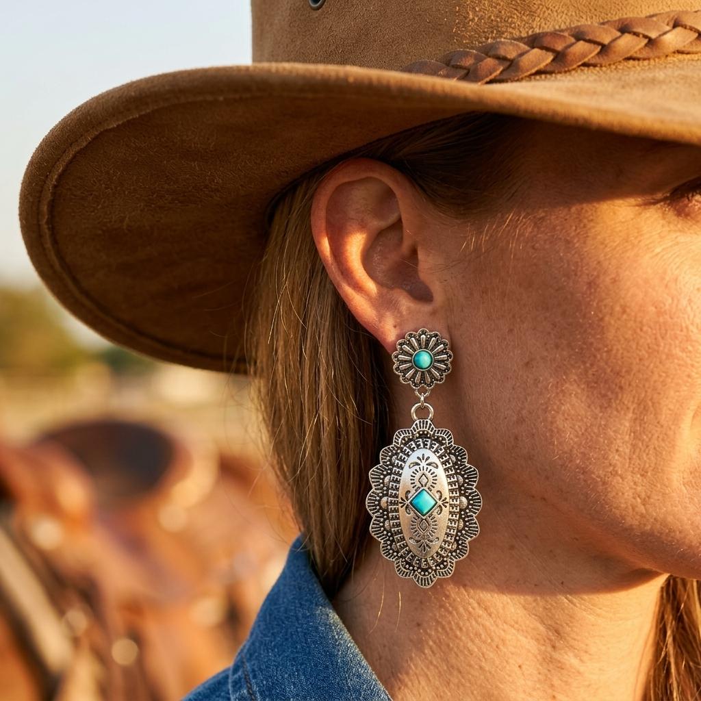 Vintage Western Turquoise Tassel Dangle Earrings