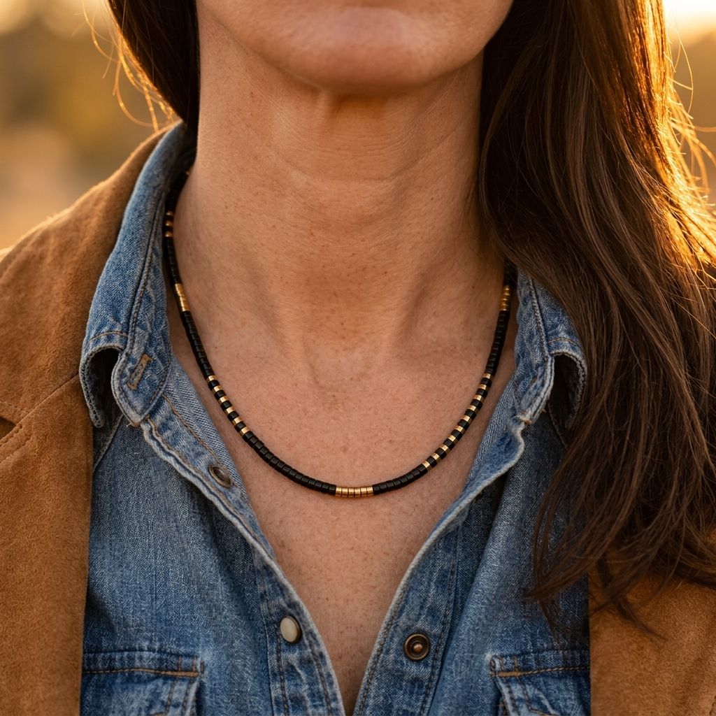 Minimalist Black Onyx Gold Spacer Necklace