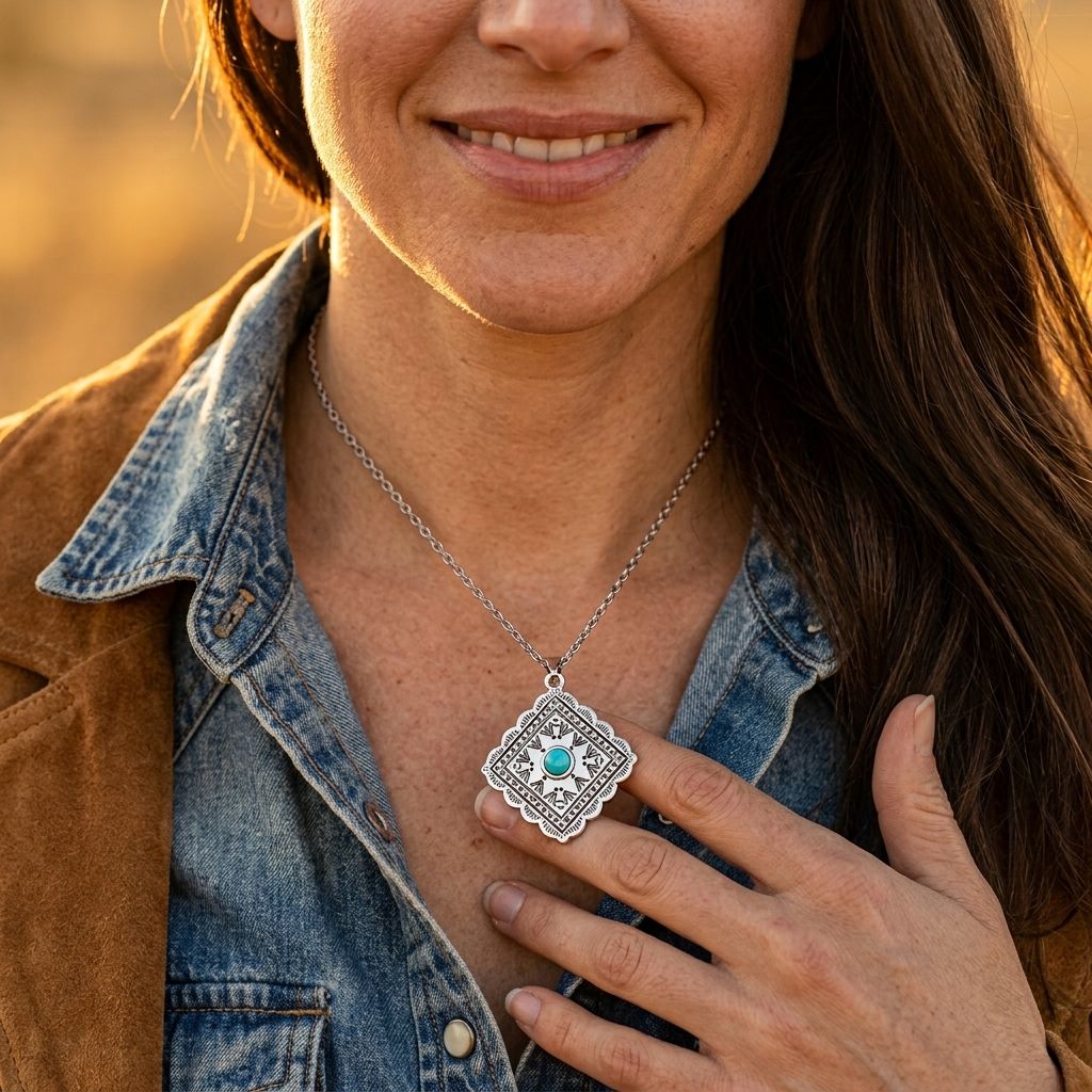 Boho Silver Turquoise Filigree Necklace