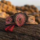 Boho Pink Gold Embroidered Feather Bracelet