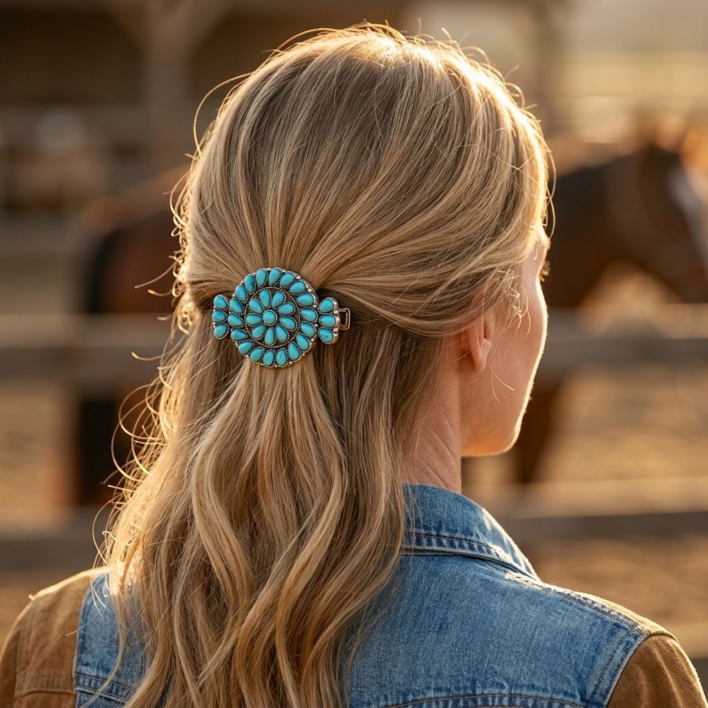 Bohemian Gold Turquoise Floral Hair Clip