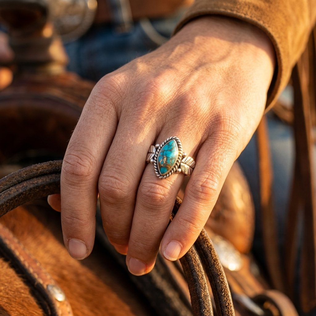 Boho Silver Turquoise Leaf Ring