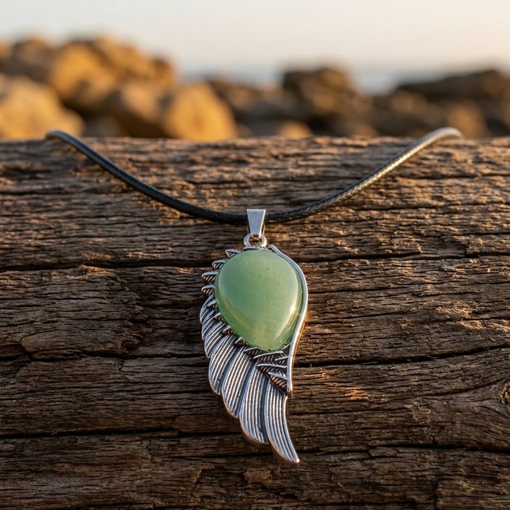 Boho Silver Jade Wing Pendant Necklace