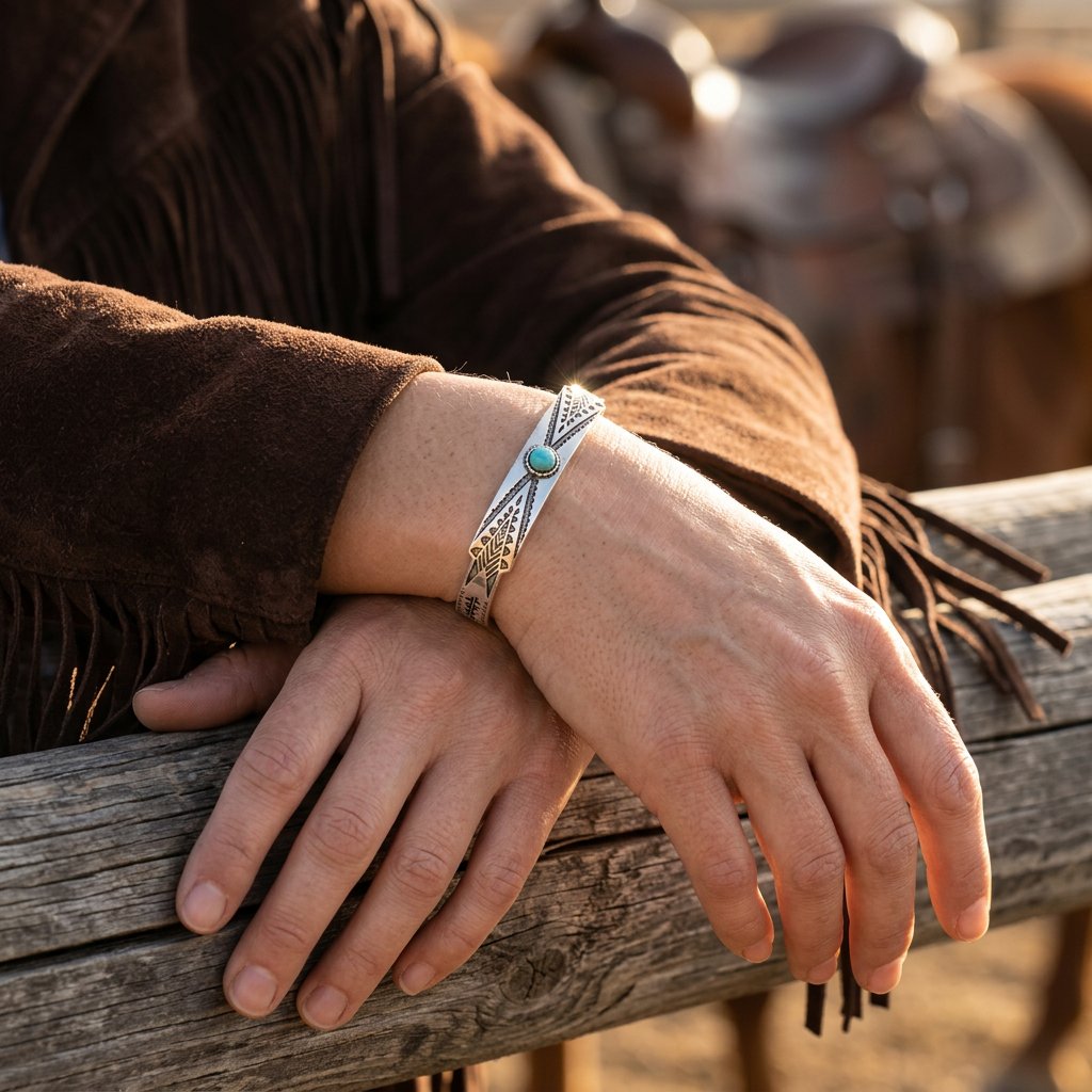 Southwestern Silver Turquoise Feather Bracelet