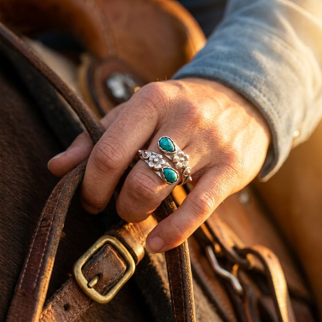 Boho Silver Turquoise Filigree Flower Ring
