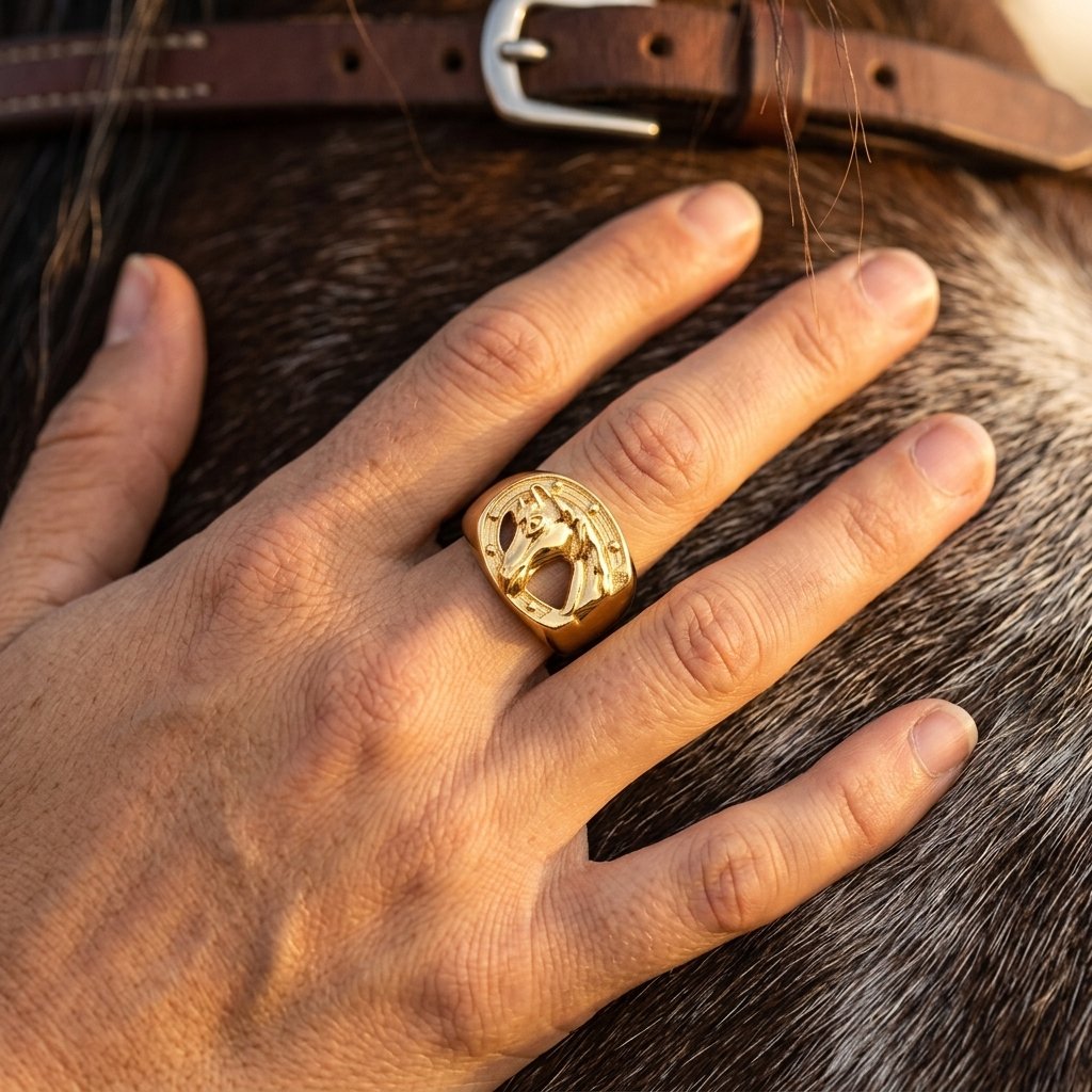 Gold Horseshoe Horse Head Ring