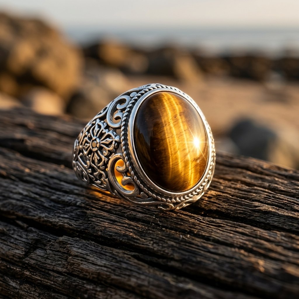 Vintage Silver Tiger Eye Oval Ring