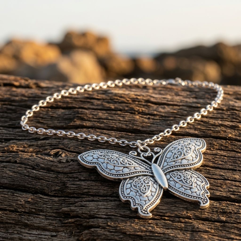 Vintage Silver Filigree Butterfly Necklace