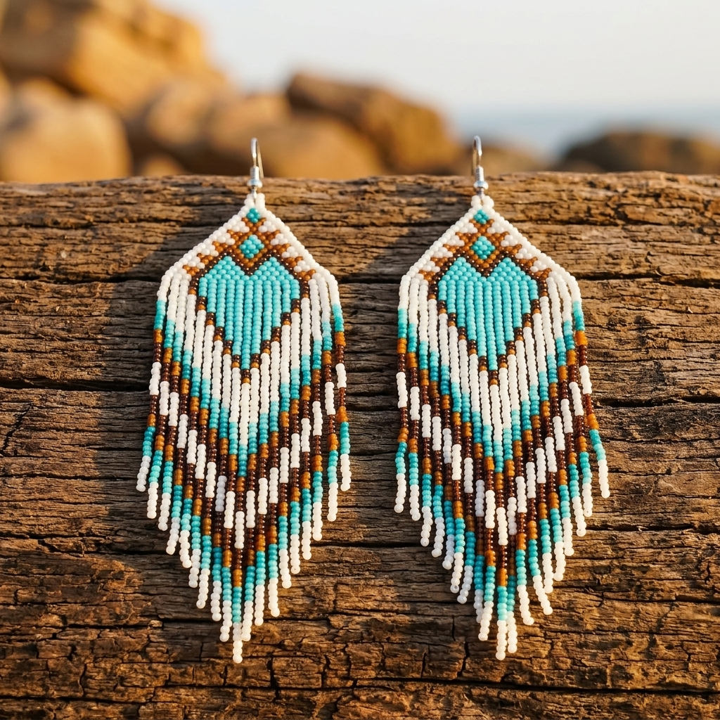 Bohemian Beaded Tassel Earrings Turquoise Heart Earrings