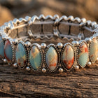 Vintage Silver Jade Marquise Oval Bracelet