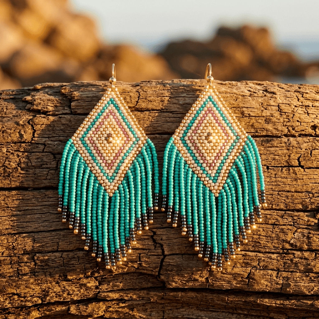 Bohemian Hand Woven Multicolor Seed Bead Earrings